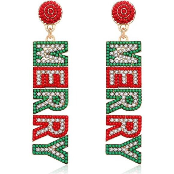✨ Beaded Christmas Letter Earrings | “Let It Snow” & “Jingle Bells” - Picture 2 of 4